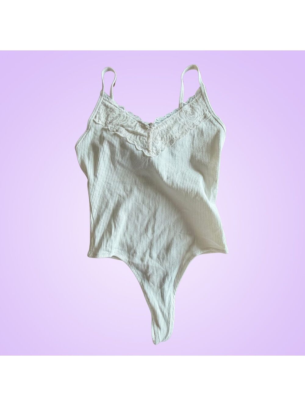 Victoria’s Secret PINK Medium Ivory Ribbed Lace Bodysuit | NWOT Thong Cami